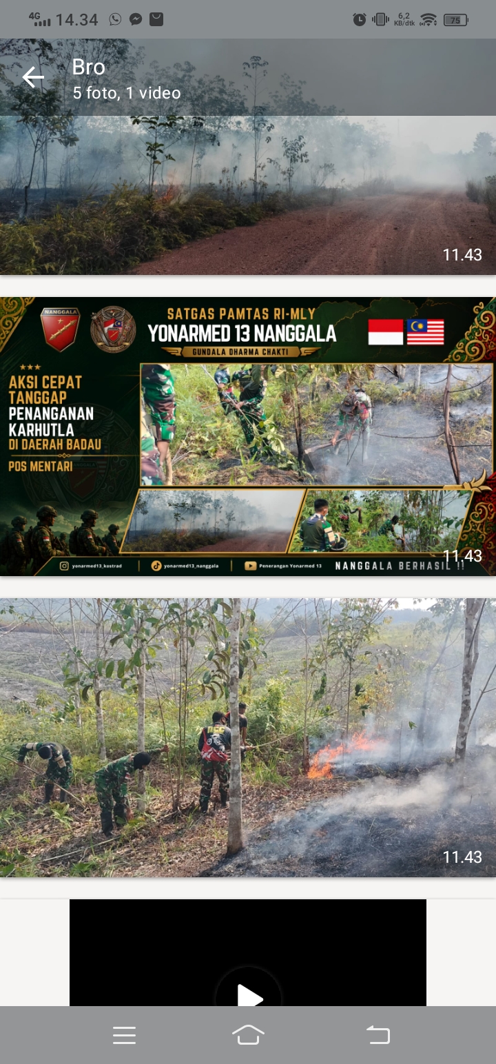 Tanggap Darurat, Pos Mentari Satgas Yonarmed 13/Nanggala Bersama Warga Bergerak Cepat Padamkan Karhutla di Badau