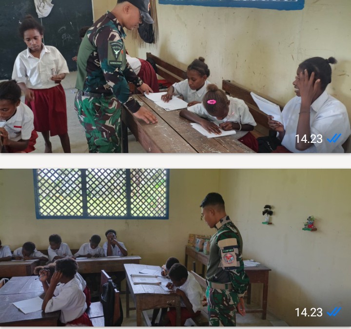 Pos Kimaam Satgas Kewilayahan Yonif 123/Rajawali Gelar Kegiatan GADIK di SD Inpres Distrik Kimaam Merauke